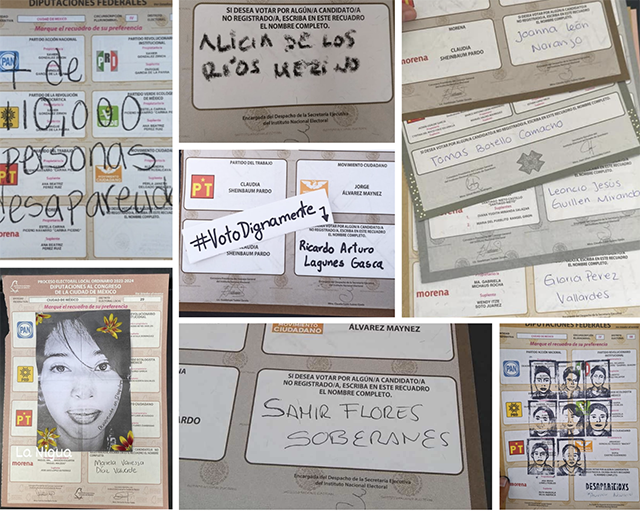 Papeletas electorales de familiares de desaparecidos | Fuente: @mafisitas